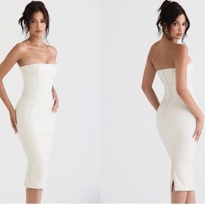 NWT ❤️ HOUSE OF CB IVORY VEGAN LEATHER STRAPLESS DRESS